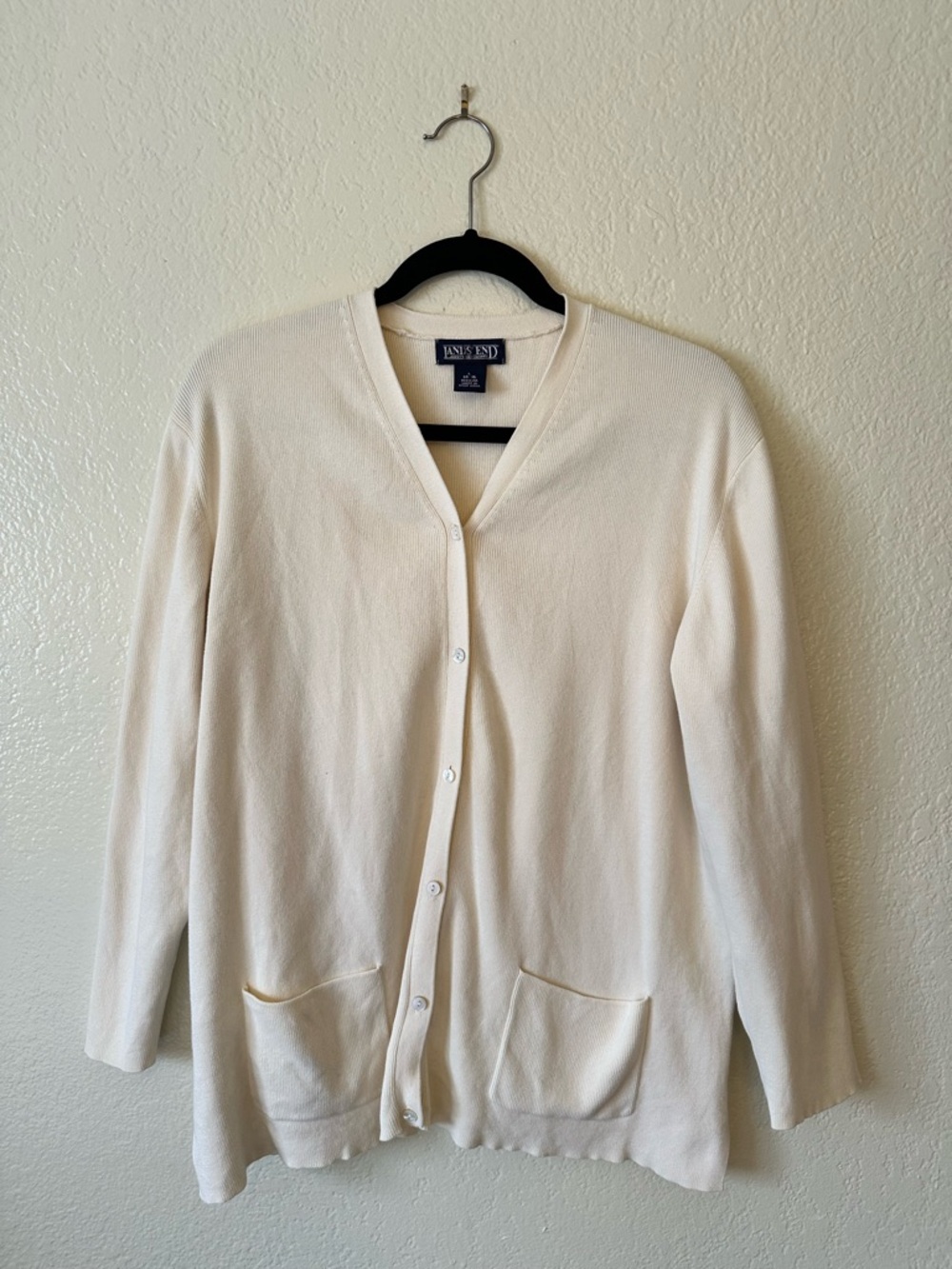 Land’s End Cream V-Neck Button Cardigan Sweater 100% Cotton